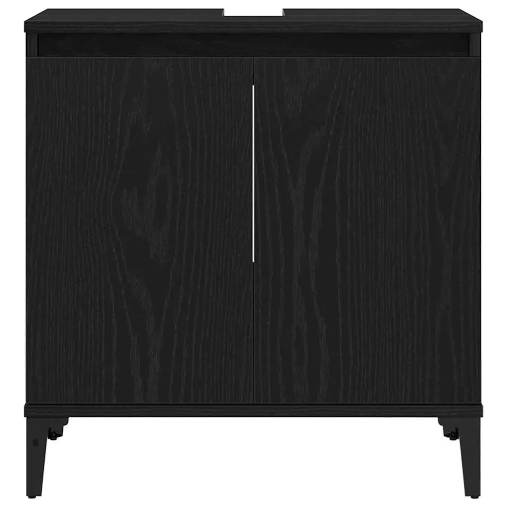 Bathroom Vanity Unit Wall-Mounted Sink Cabinet Black Oak Storage Furniture