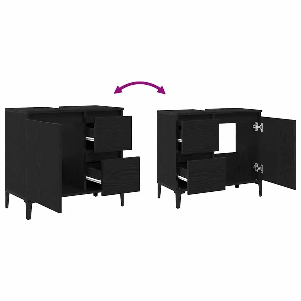 Bathroom Vanity Cabinet Wall-Mounted Storage Unit Black Oak Engineered Wood