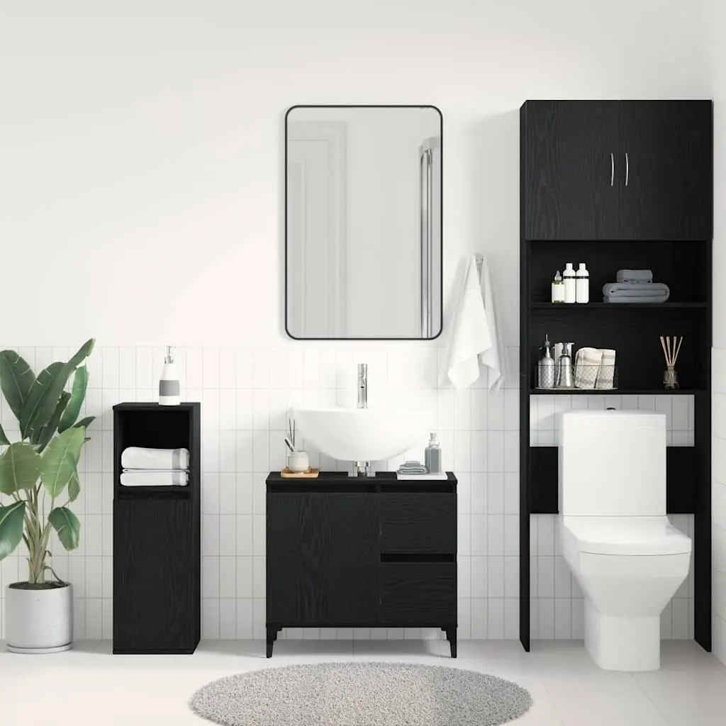 Bathroom Vanity Cabinet Wall-Mounted Storage Unit Black Oak Engineered Wood