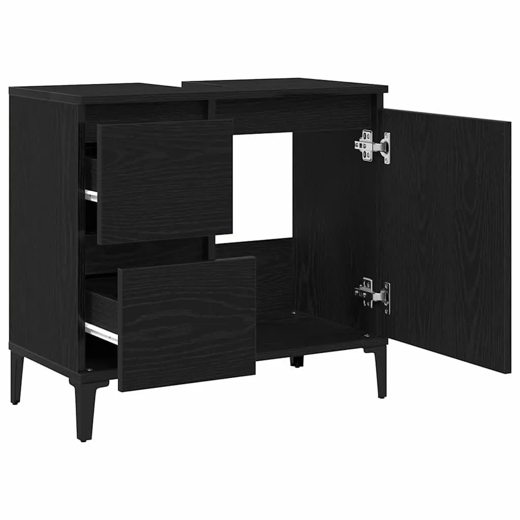 Bathroom Vanity Cabinet Wall-Mounted Storage Unit Black Oak Engineered Wood