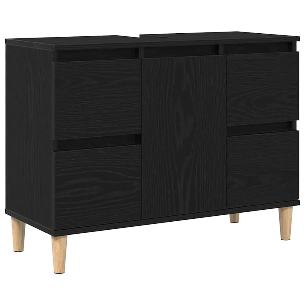 Bathroom Vanity Cabinet Sink Unit Wall-Mounted Storage Black Oak Modern Design