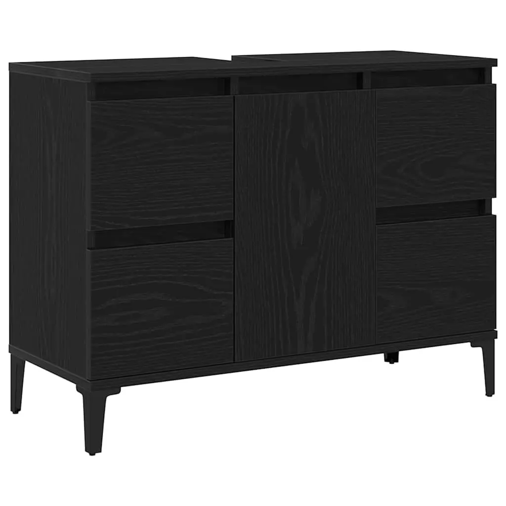 Bathroom Sink Vanity Cabinet Wall-Mounted Storage Organiser Modern Design Black