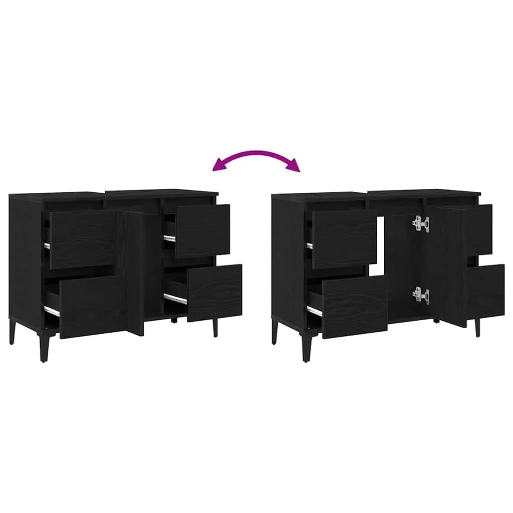 Bathroom Sink Vanity Cabinet Wall-Mounted Storage Organiser Modern Design Black
