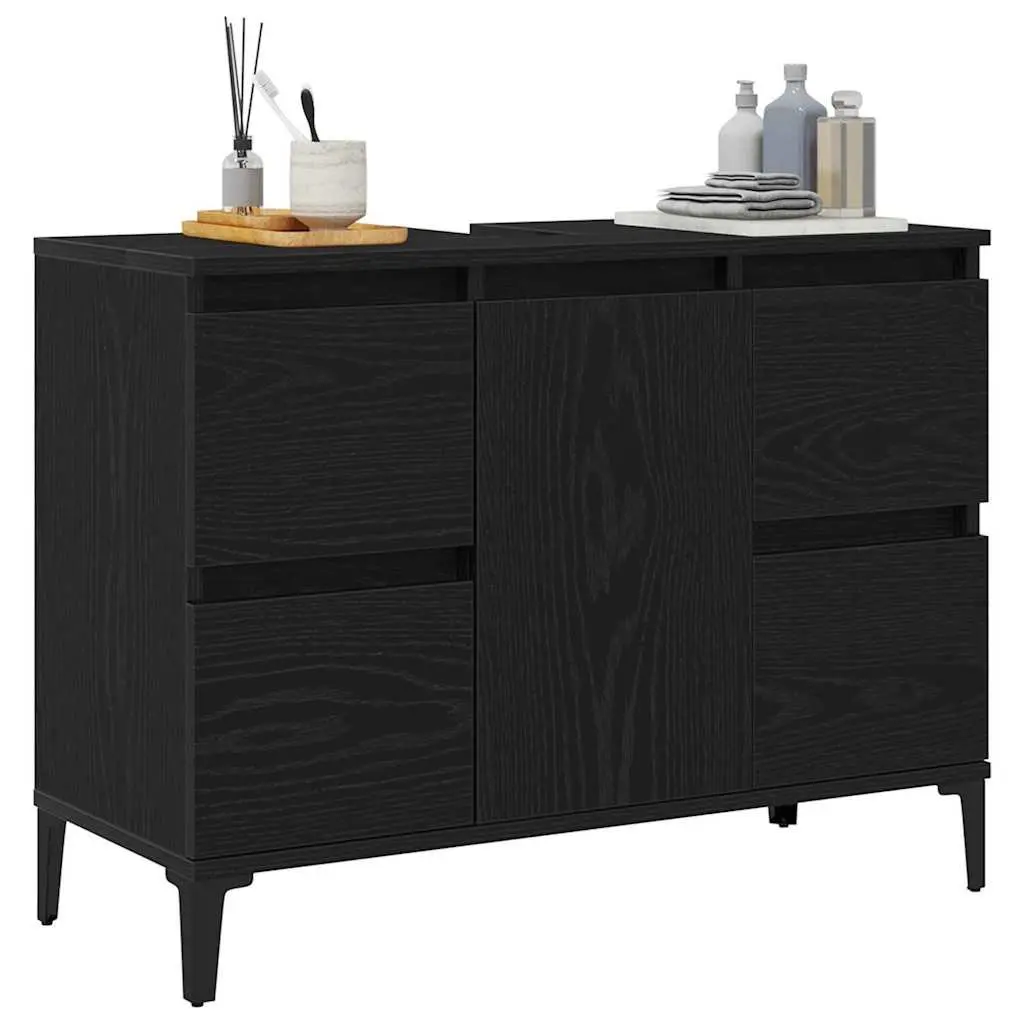 Bathroom Sink Vanity Cabinet Wall-Mounted Storage Organiser Modern Design Black