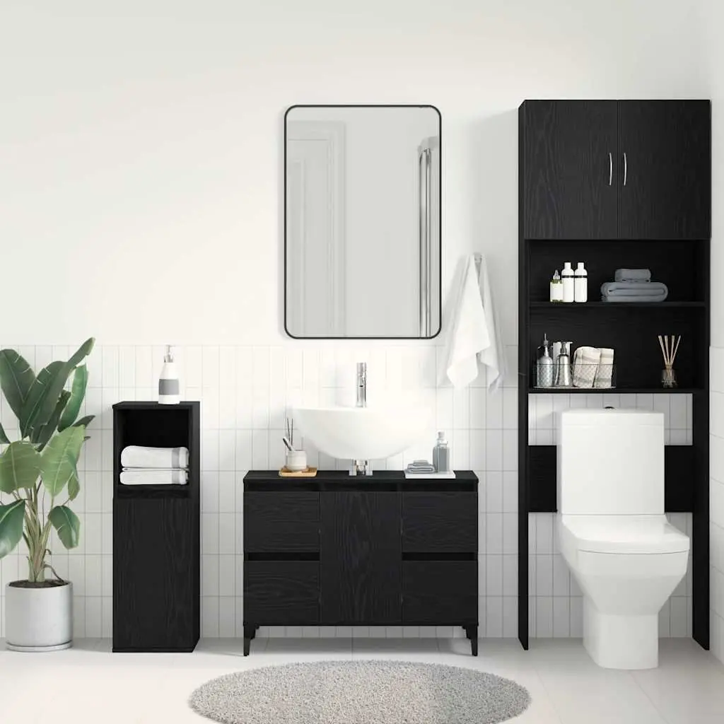 Bathroom Sink Vanity Cabinet Wall-Mounted Storage Organiser Modern Design Black