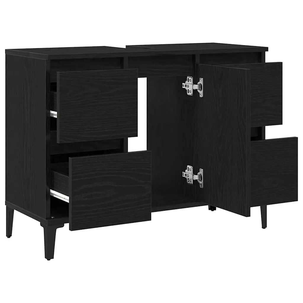 Bathroom Sink Vanity Cabinet Wall-Mounted Storage Organiser Modern Design Black
