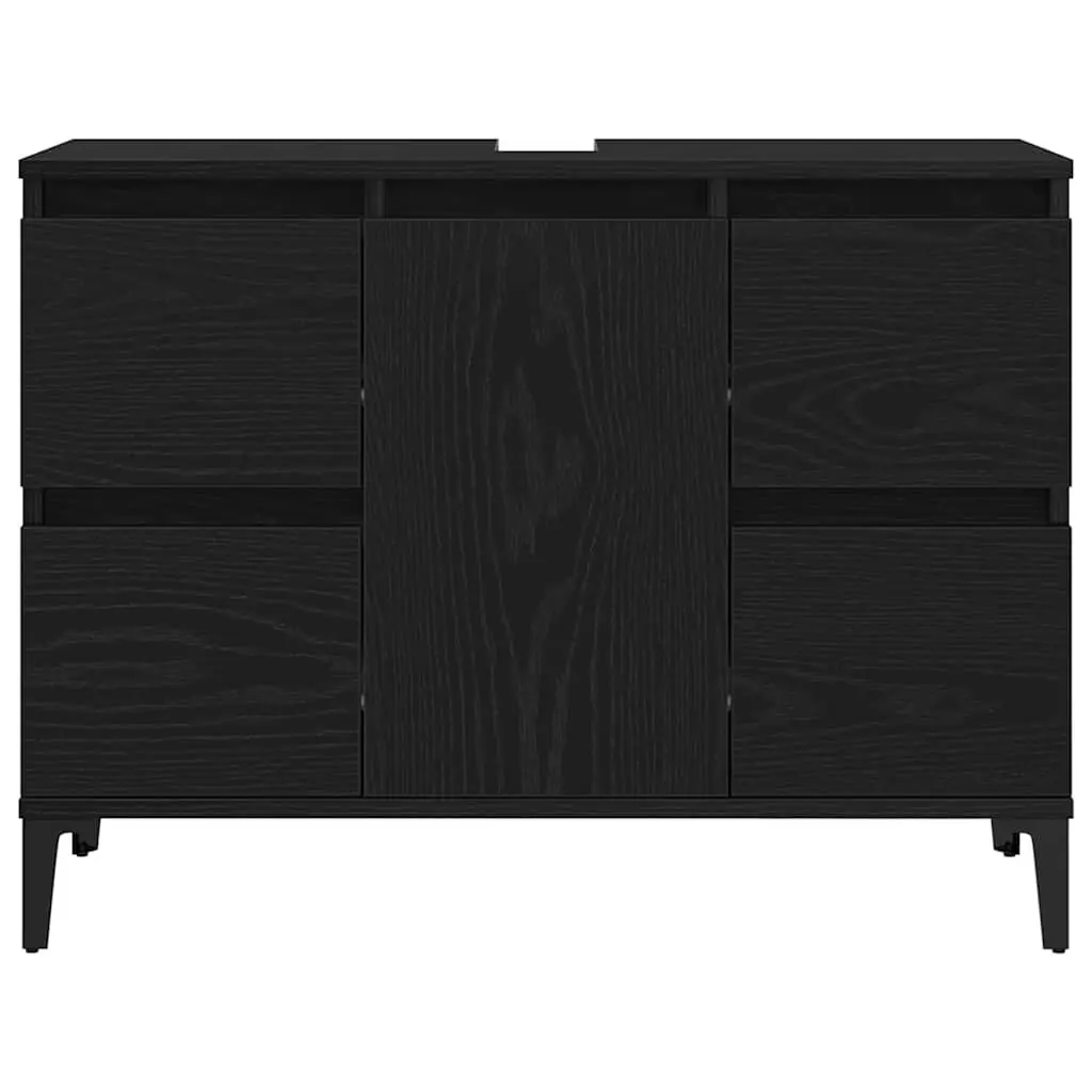 Bathroom Sink Vanity Cabinet Wall-Mounted Storage Organiser Modern Design Black