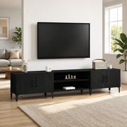 Black Engineered Wood TV Cabinet: Compact & Efficient