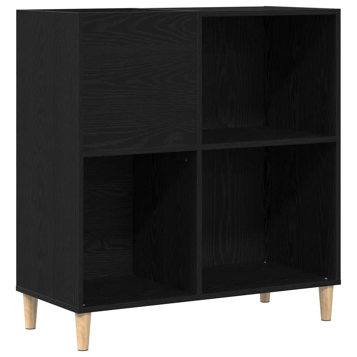 Record Cabinet Storage Unit Black Oak Living Room Furniture Engineered Wood