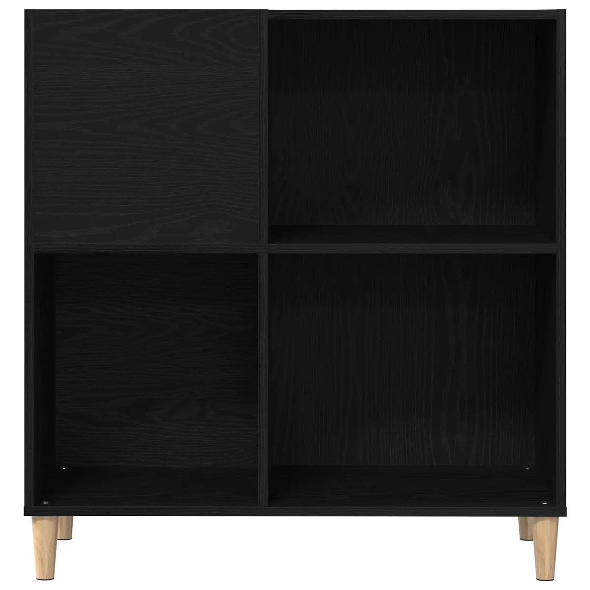 Record Cabinet Storage Unit Black Oak Living Room Furniture Engineered Wood