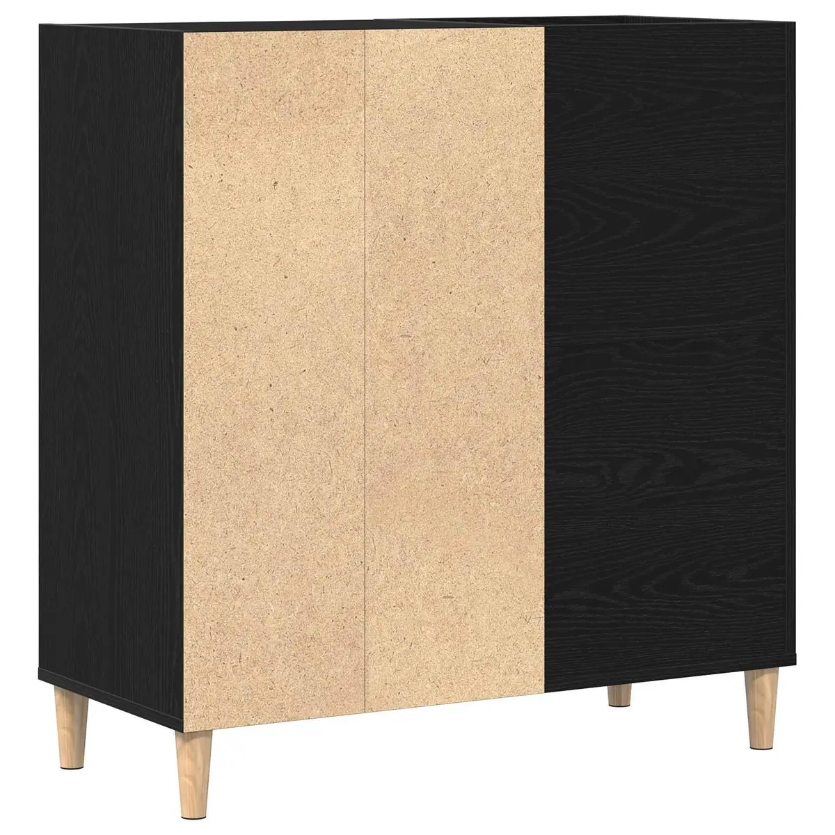 Record Cabinet Storage Unit Black Oak Living Room Furniture Engineered Wood