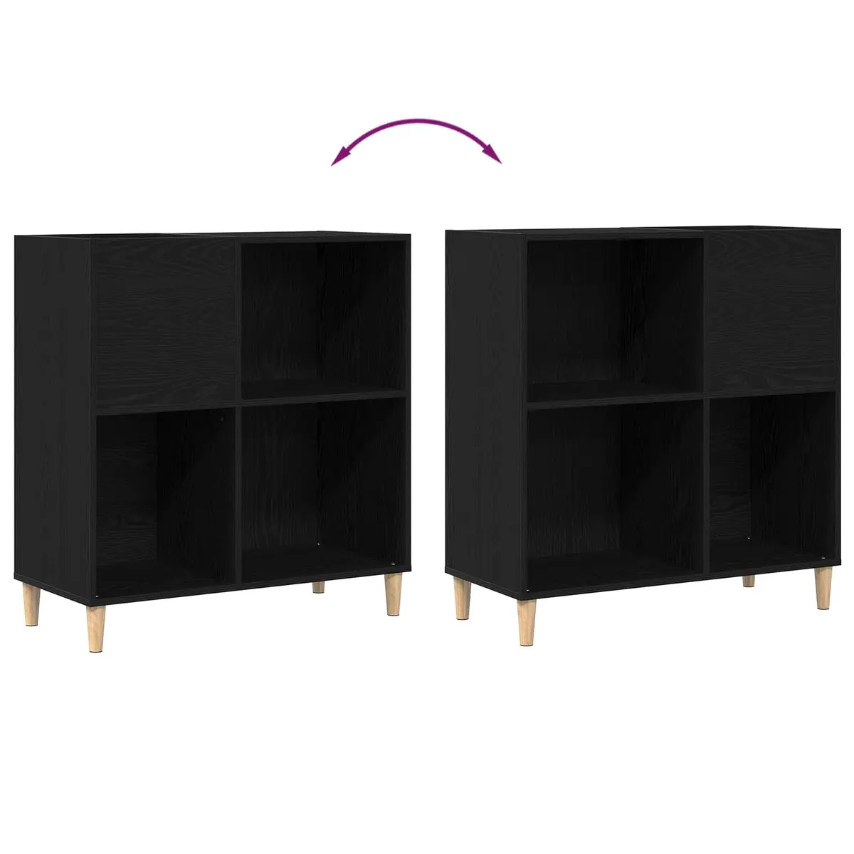 Record Cabinet Storage Unit Black Oak Living Room Furniture Engineered Wood