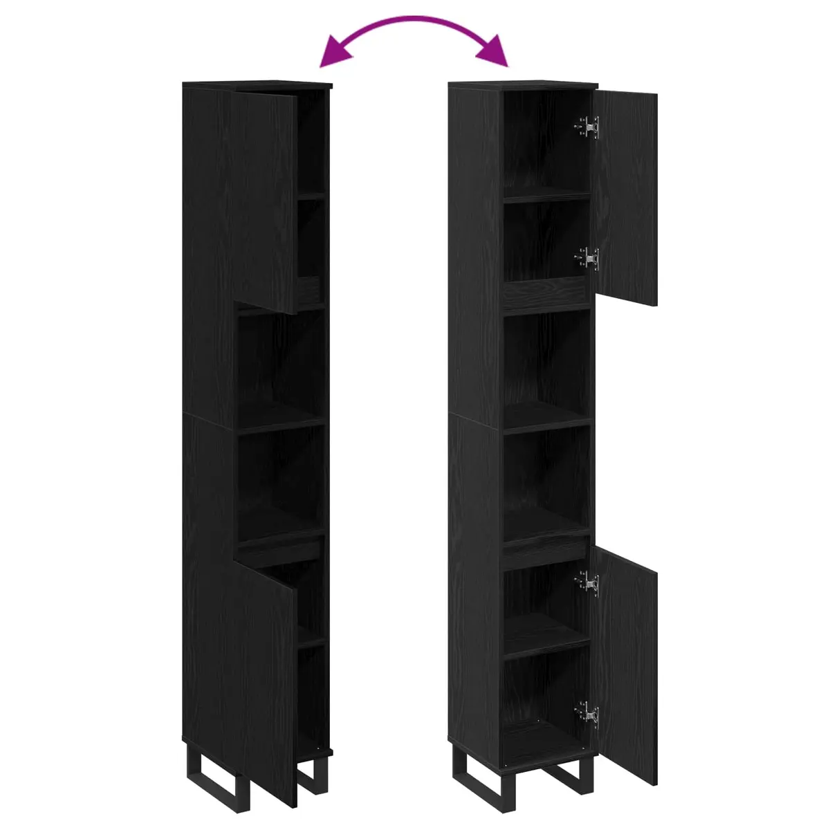 Bathroom Vanity Cabinet Black 30x30x190cm Modern Storage Unit