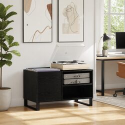 Compact Black Oak Media Storage Cabinet with Storage Space