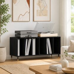 Concise Black Oak Media Cabinet for Records