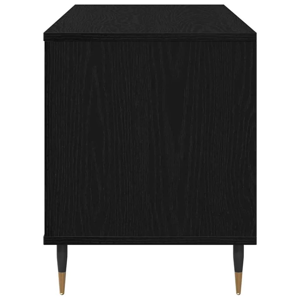 Record Cabinet Media Storage Unit Black Oak Modern Living Room Vinyl Books