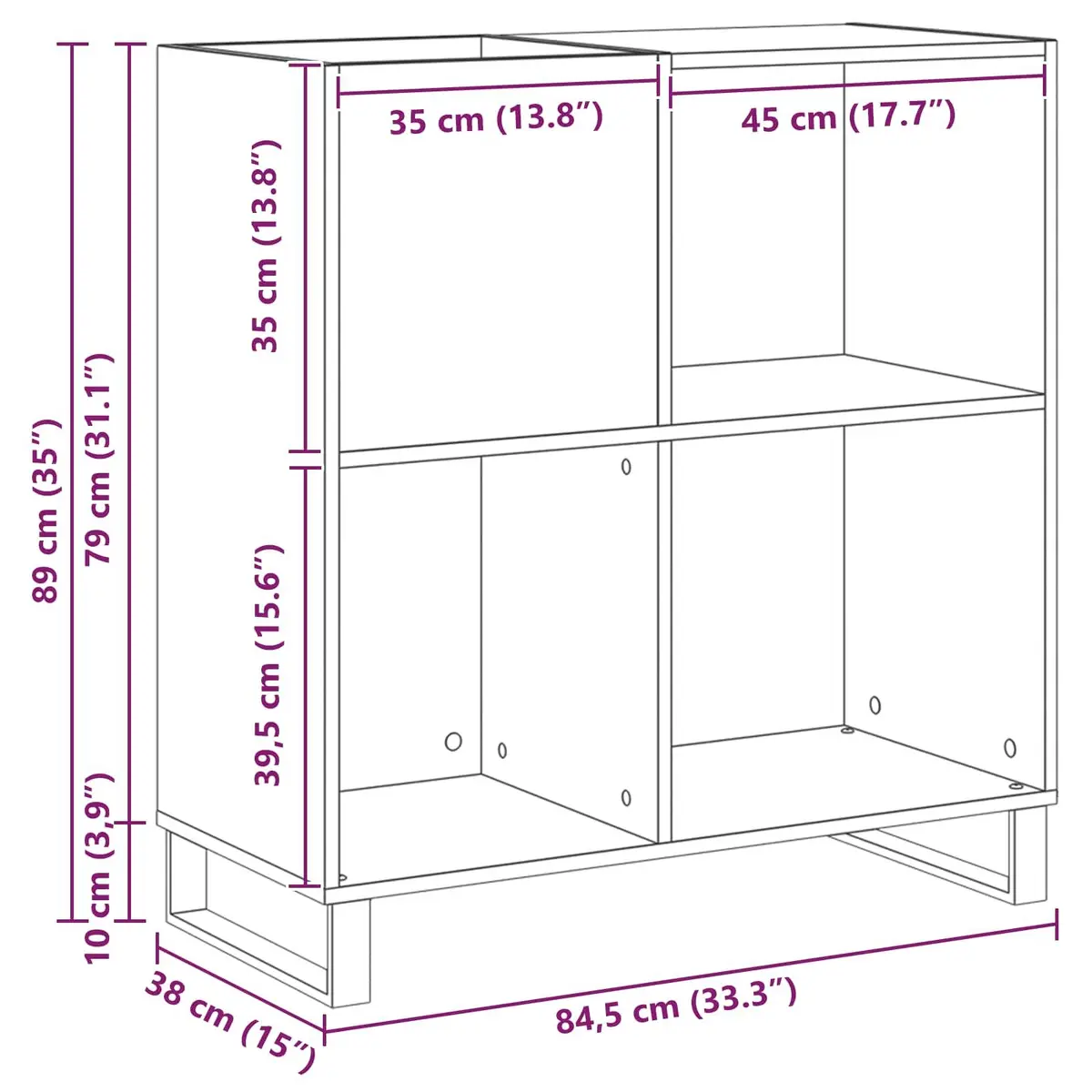 Record Cabinet Media Storage Shelving Unit Black Oak Living Room Display