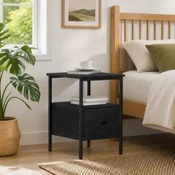 Efficient Black Bedside Cabinet 34x36x50cm for Your Space