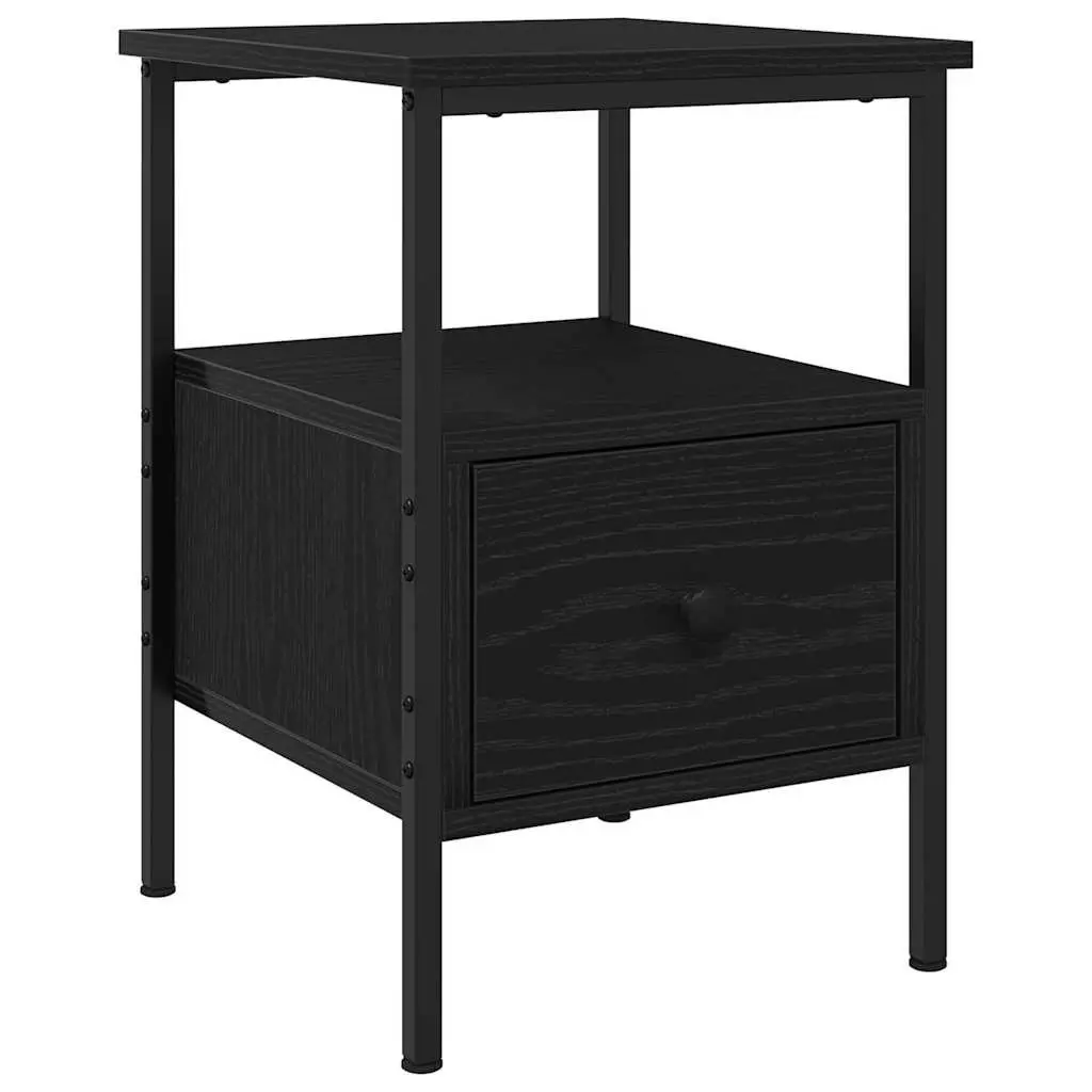 Bedside Cabinet Black 34x36x50cm Engineered Wood Bedroom Storage Drawer Shelf