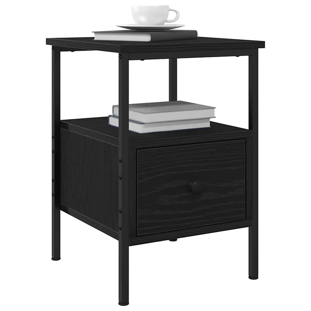 Bedside Cabinet Black 34x36x50cm Engineered Wood Bedroom Storage Drawer Shelf