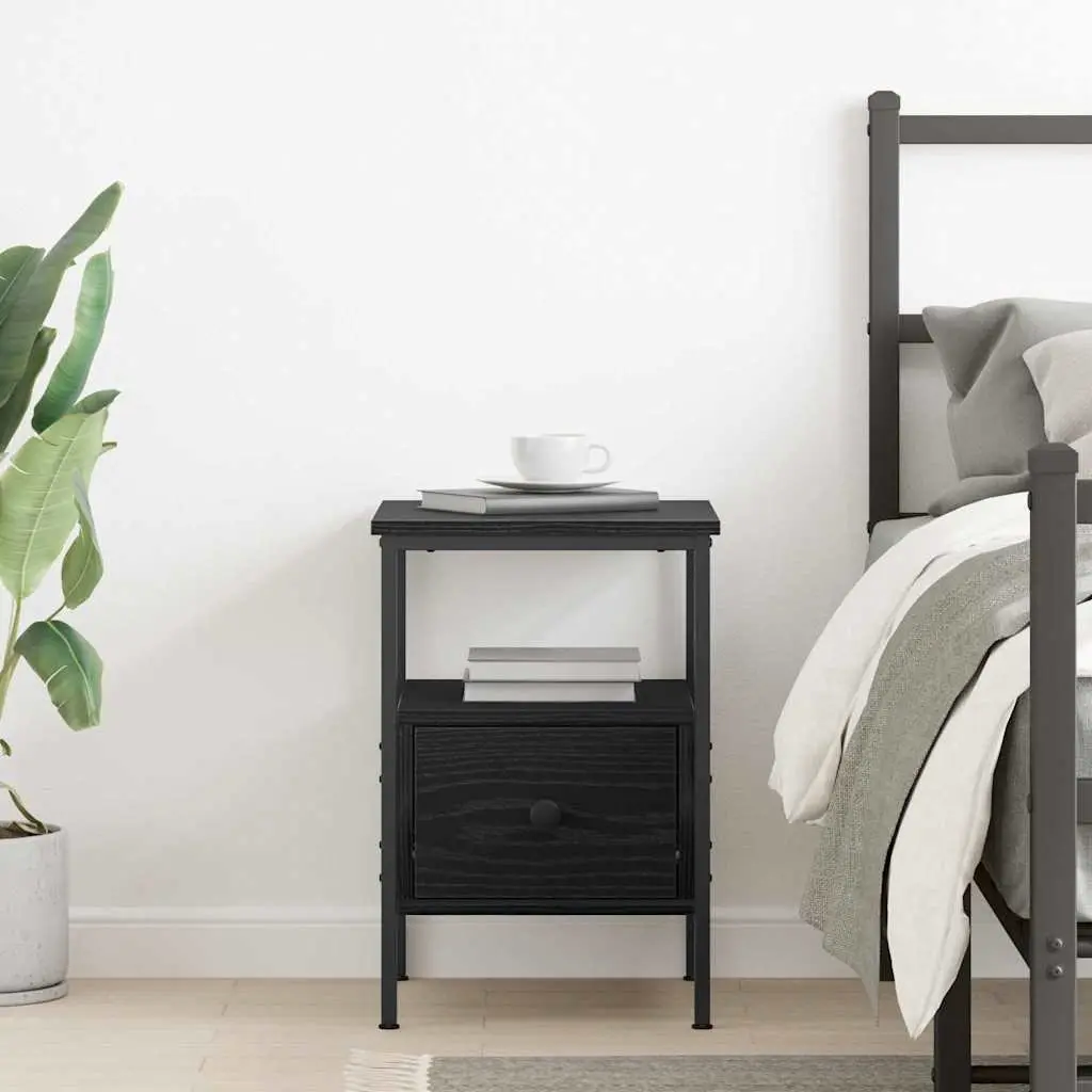 Bedside Cabinet Black 34x36x50cm Engineered Wood Bedroom Storage Drawer Shelf