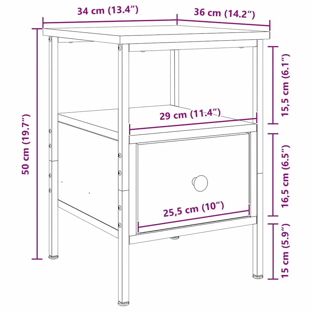 Bedside Cabinet Black 34x36x50cm Engineered Wood Bedroom Storage Drawer Shelf