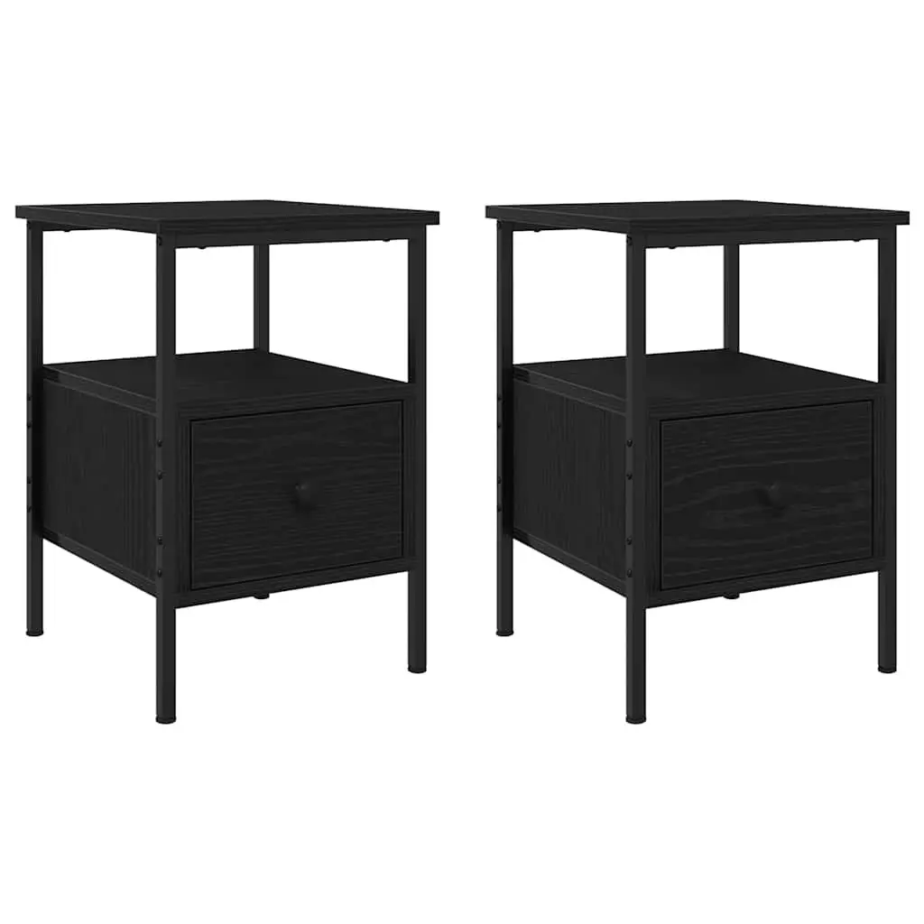 Bedside Cabinet Black 34 x 36 x 50 cm 2 Piece Drawer Shelf