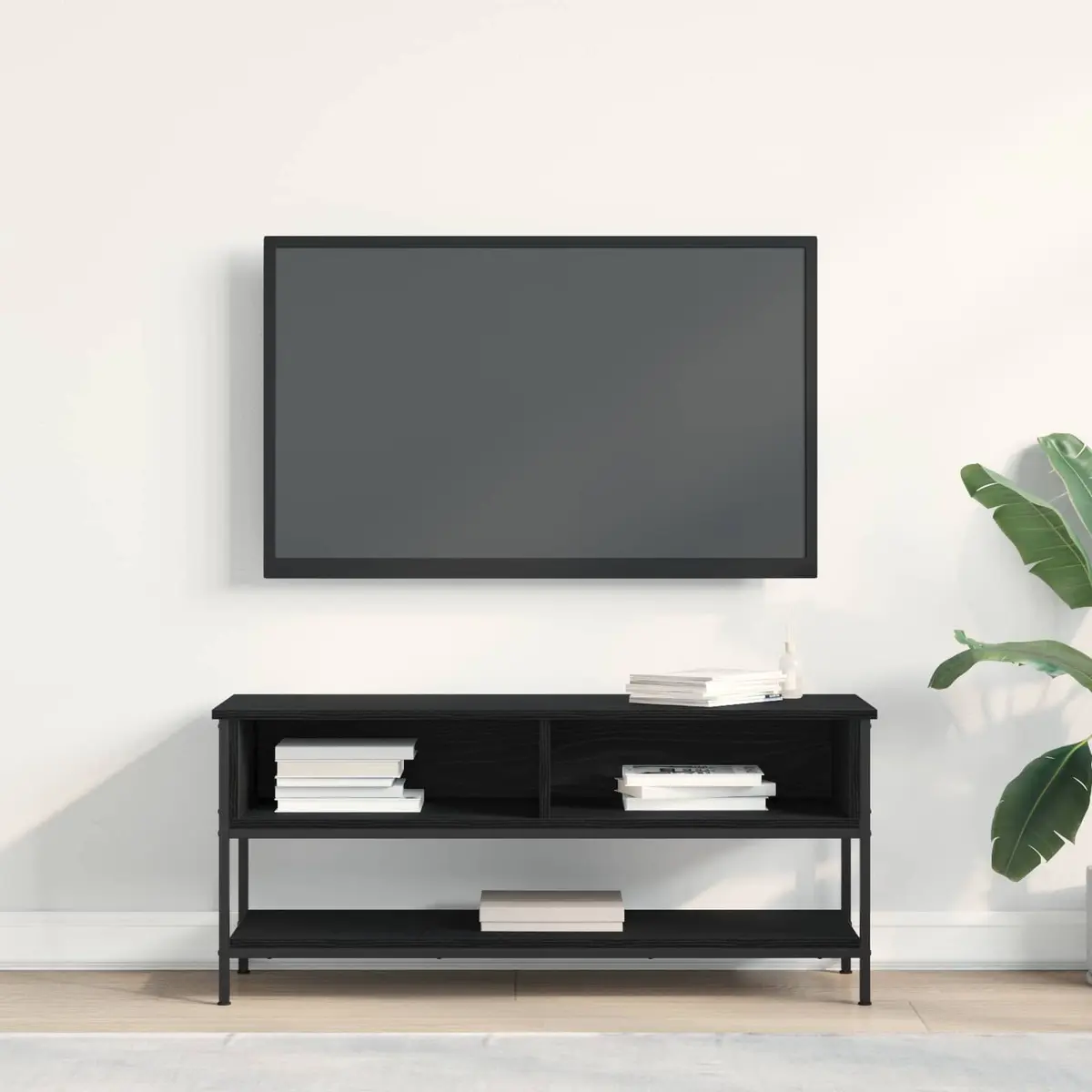 TV Cabinet Set Wall-Mounted Living Room Storage Unit Black Engineered Wood