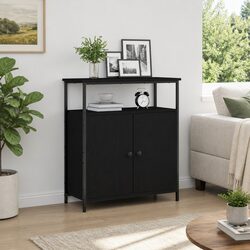 Concise Black Oak Sideboard with Storage Solutions