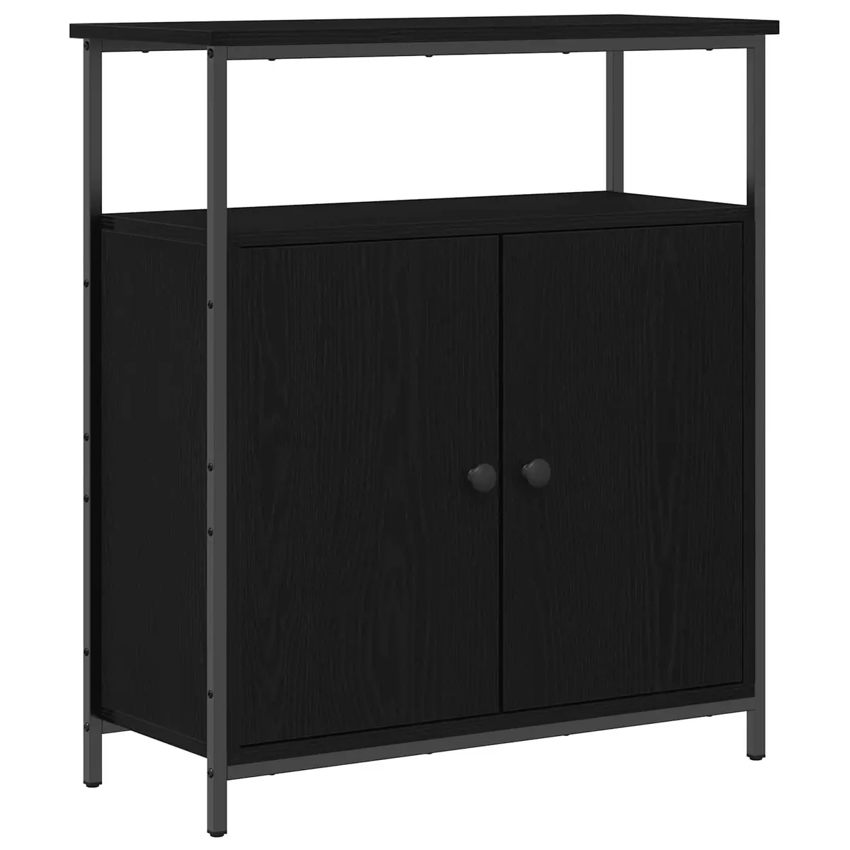 Sideboard Black 70 x 30 x 80 cm Engineered Wood with Steel Accents Modern Storage Cabinet for Living Dining