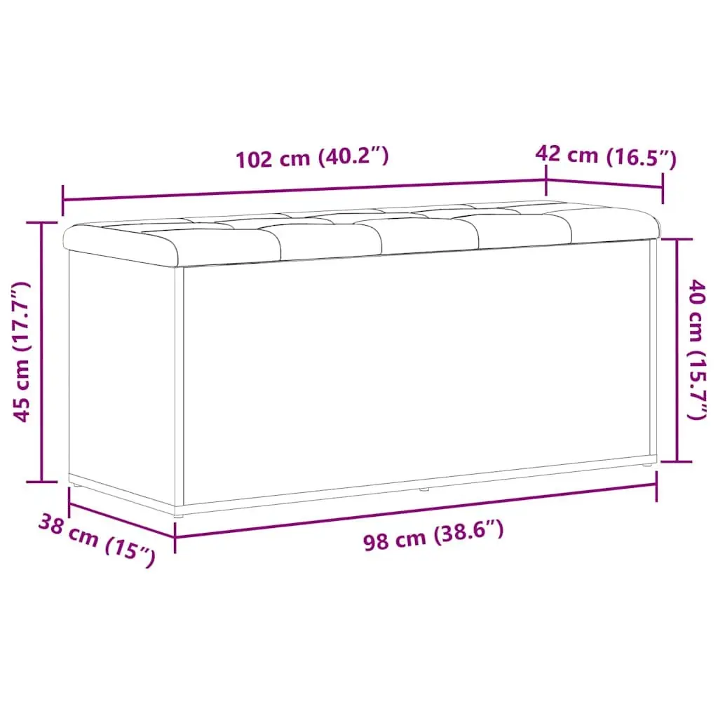 Storage Bench Black Oak 102x42x45cm Modern Engineered Wood Spacious Storage Compartment