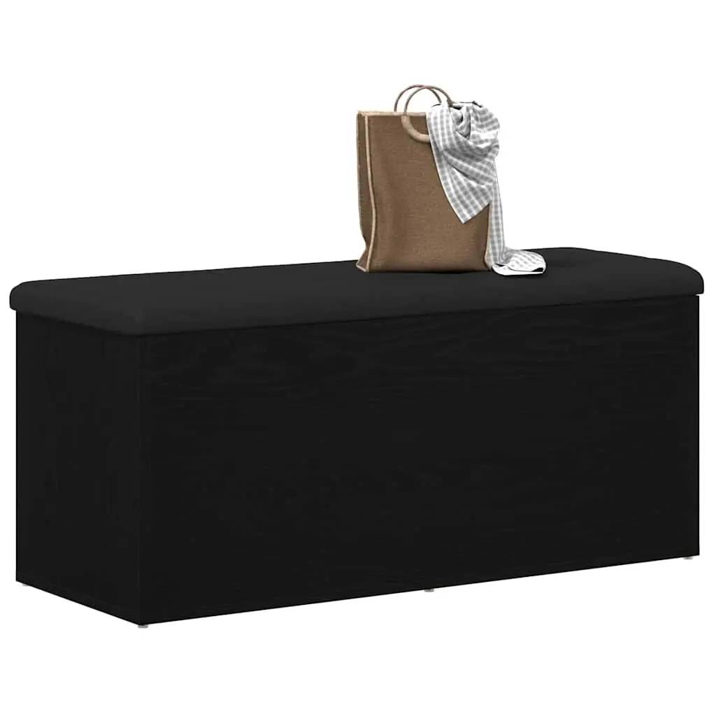 Storage Bench Black Oak 102x42x45cm Modern Engineered Wood Spacious Storage Compartment