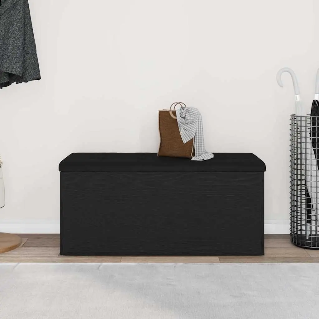 Storage Bench Black Oak 102x42x45cm Modern Engineered Wood Spacious Storage Compartment
