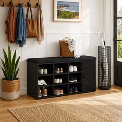 Compact Black Oak Storage Bench 102 x 32 x 50 cm for Your Home