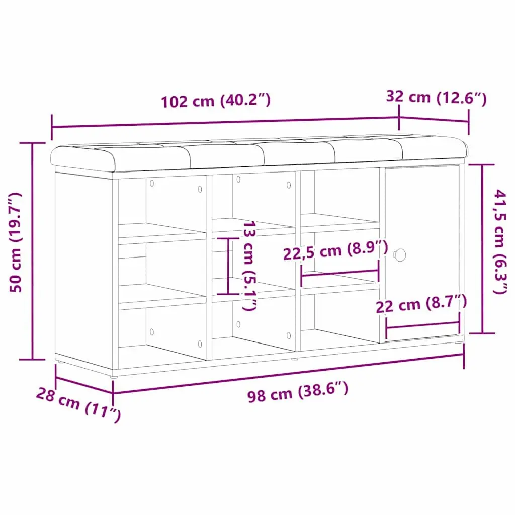 Storage Bench Black Oak 102 x 32 x 50 cm Engineered Wood Integrated Storage Compartment