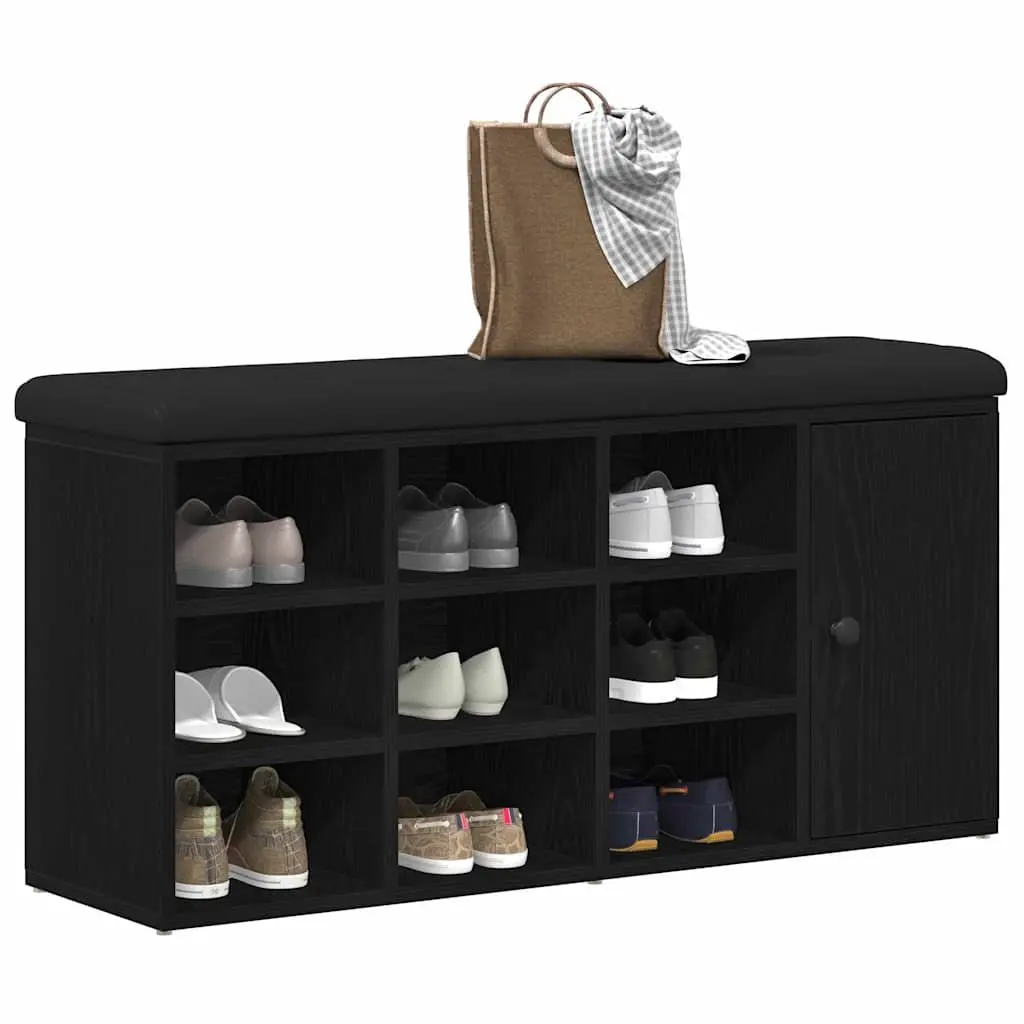 Storage Bench Black Oak 102 x 32 x 50 cm Engineered Wood Integrated Storage Compartment