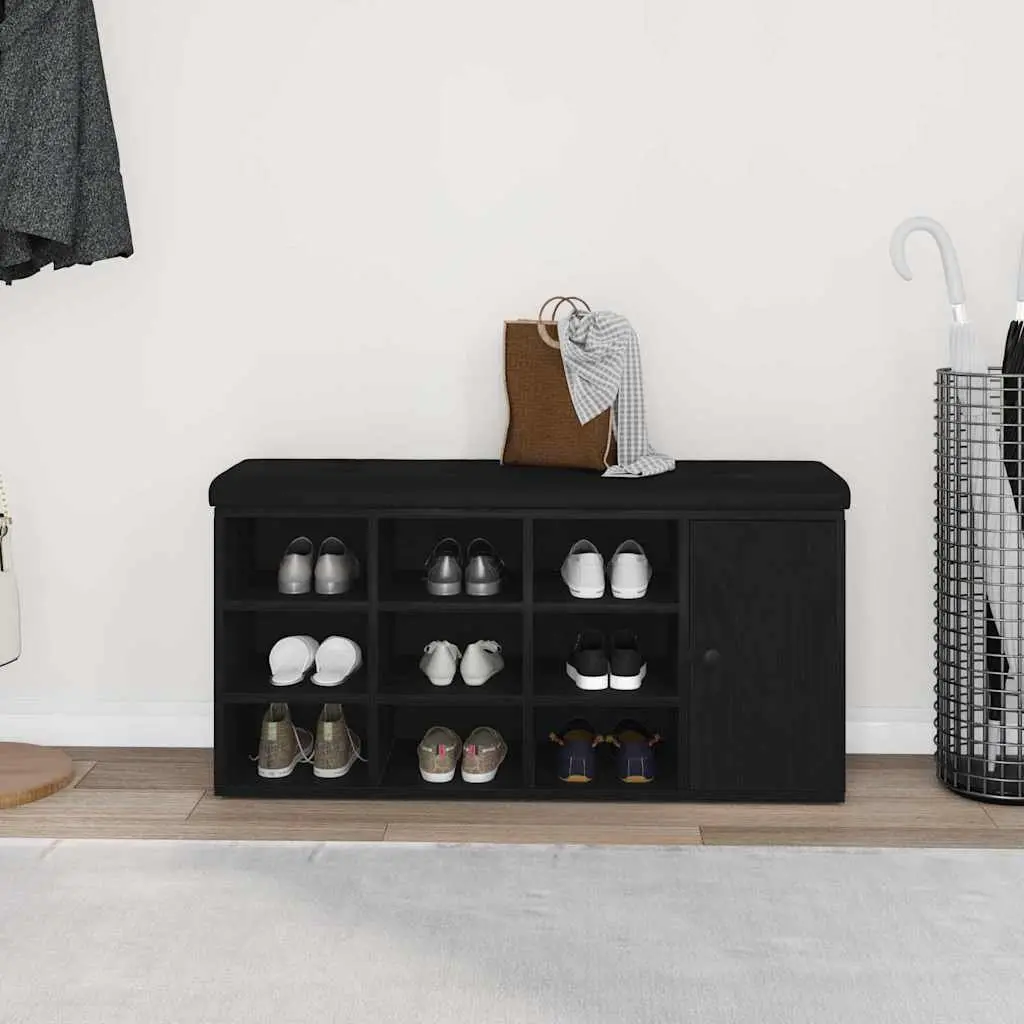 Storage Bench Black Oak 102 x 32 x 50 cm Engineered Wood Integrated Storage Compartment