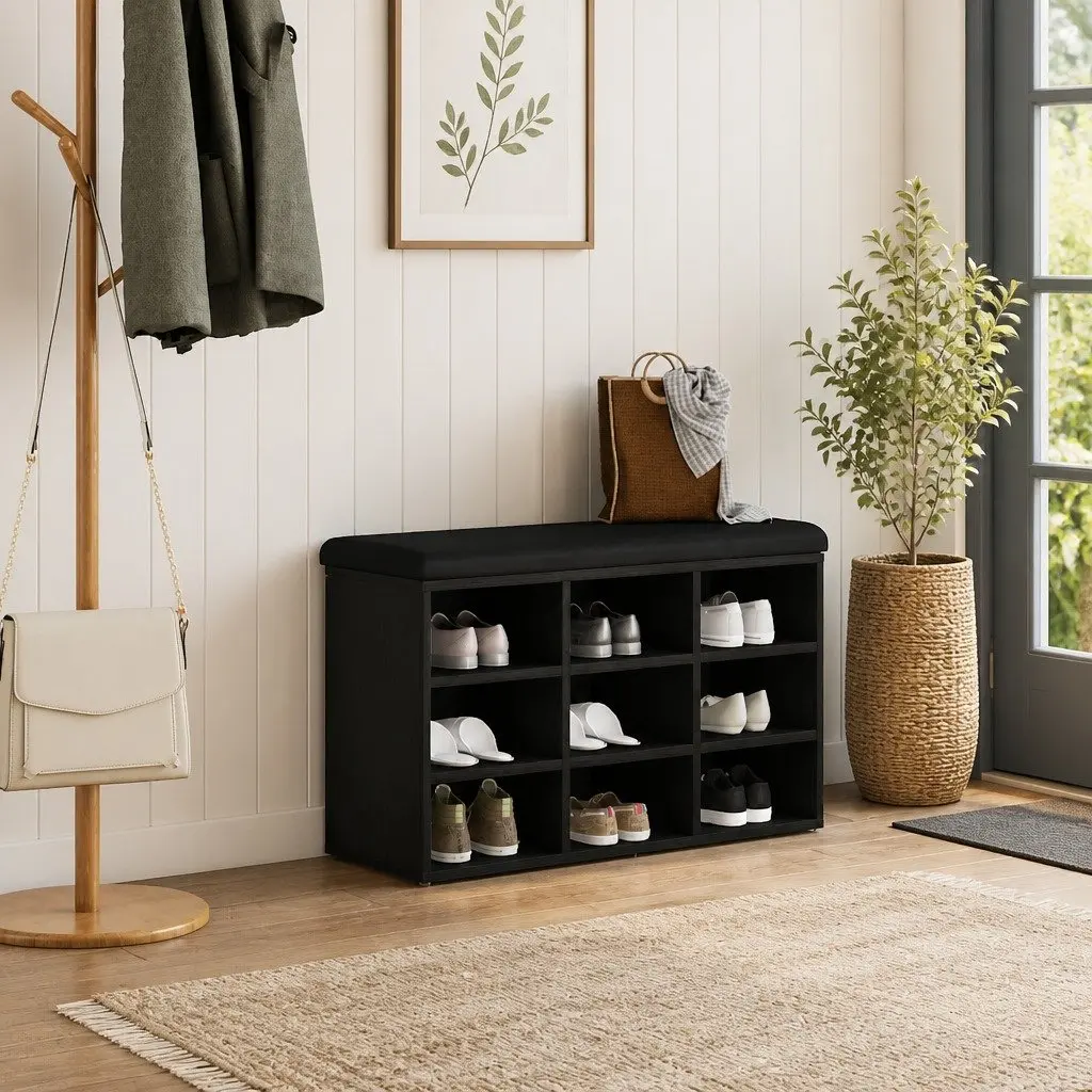 Black Shoe Bench with Ample Storage