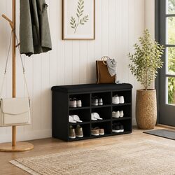 Compact Black Shoe Bench with Ample Storage