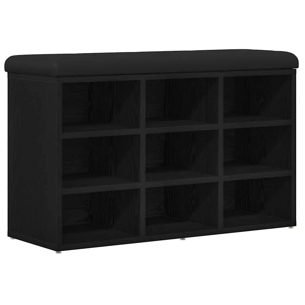 Shoe Bench Black Engineered Wood Modern Entryway Seating with Storage Shelf