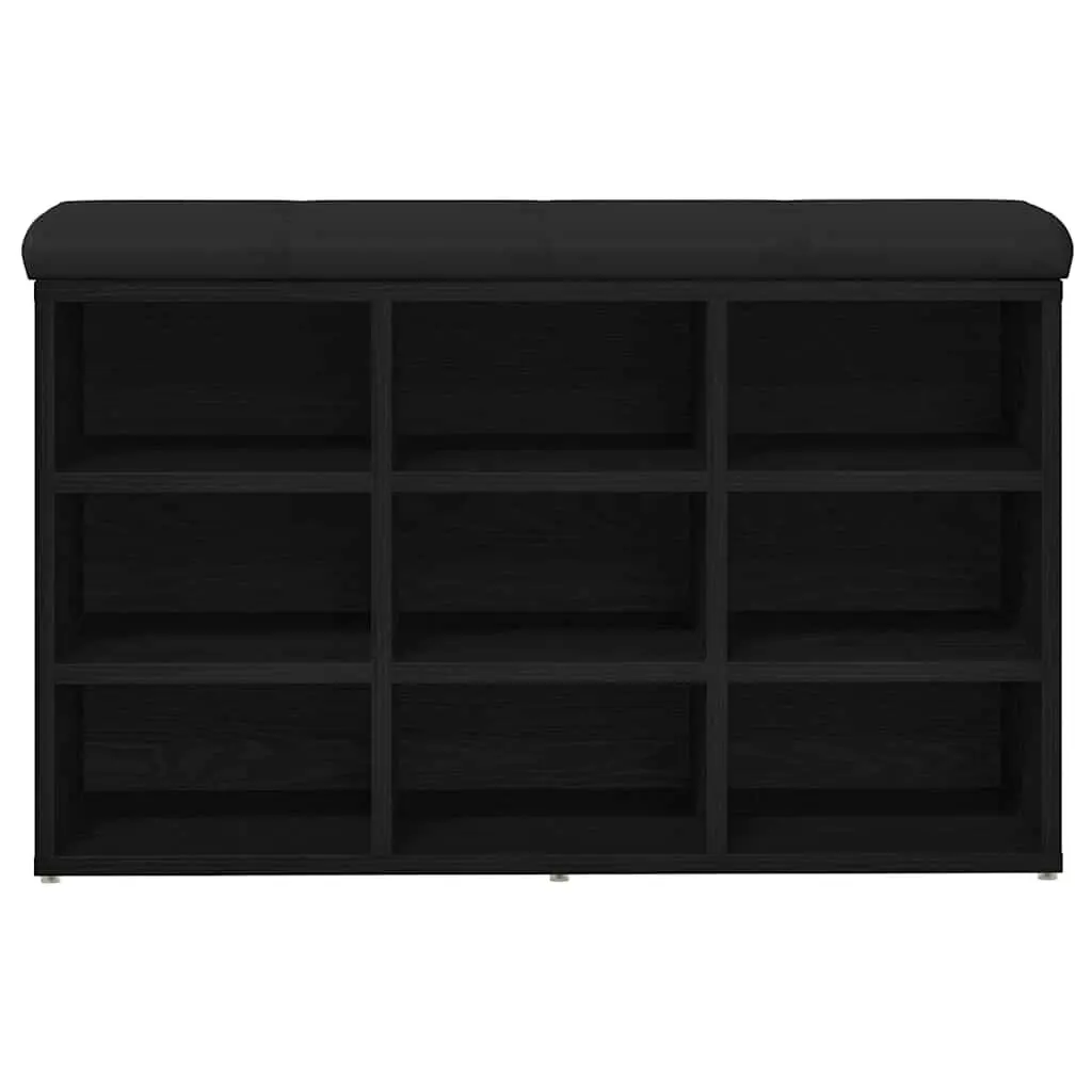 Shoe Bench Black Engineered Wood Modern Entryway Seating with Storage Shelf