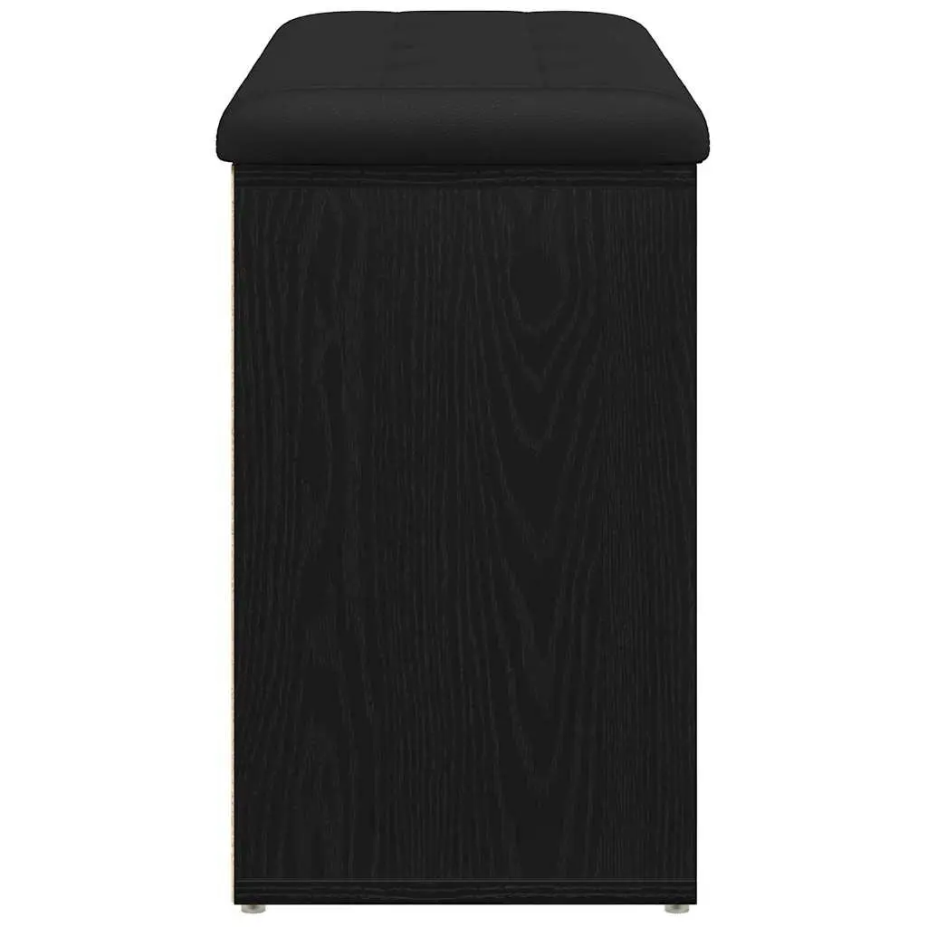 Shoe Bench Black Engineered Wood Modern Entryway Seating with Storage Shelf