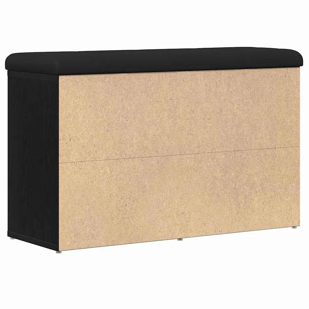 Shoe Bench Black Engineered Wood Modern Entryway Seating with Storage Shelf