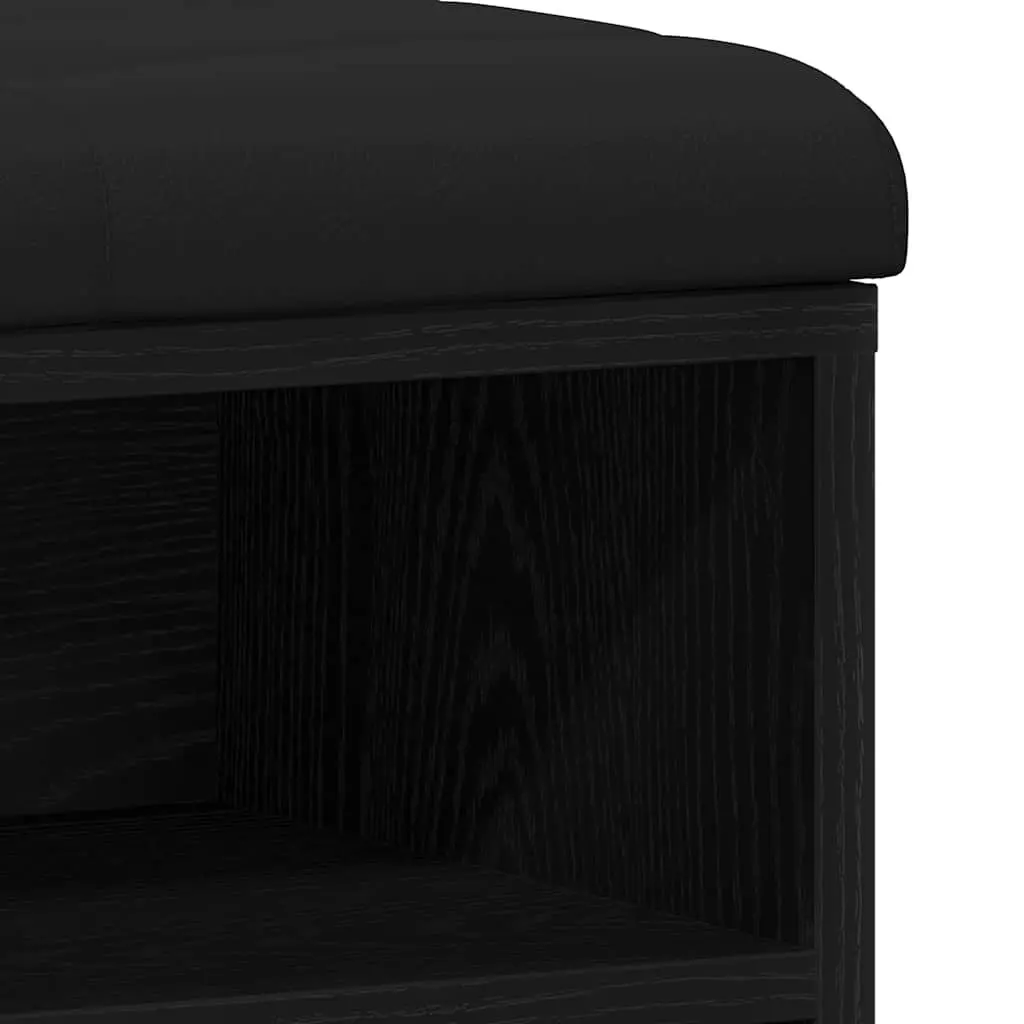 Shoe Bench Black Engineered Wood Modern Entryway Seating with Storage Shelf