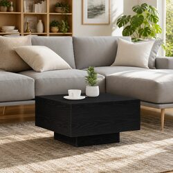 Coffee Table Black Oak Modern LED Lights 55x55x31cm Engineered Wood Accent