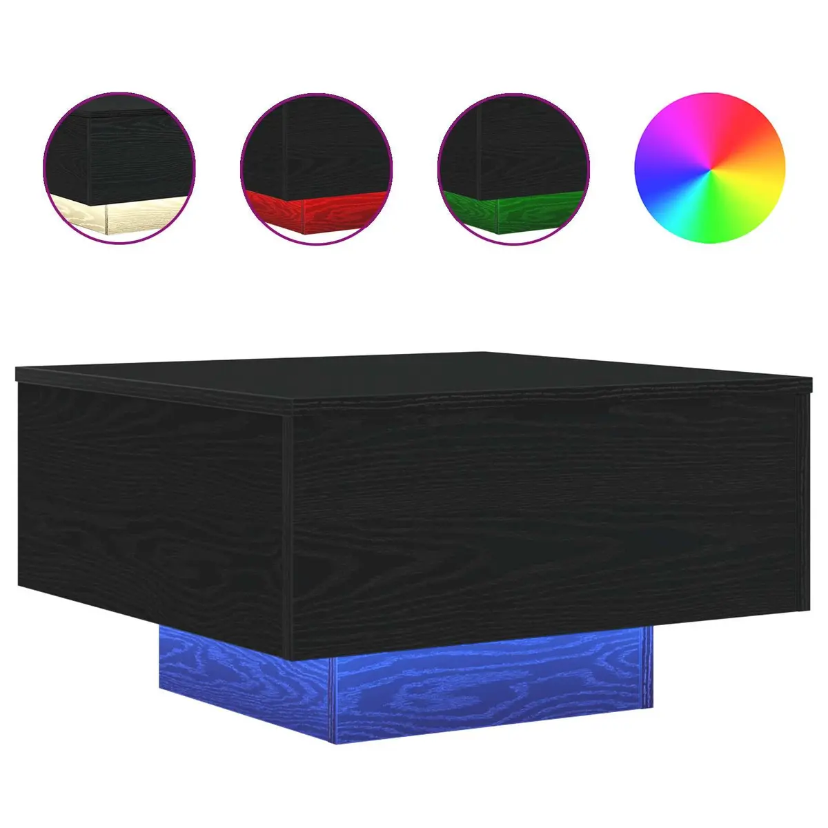 Coffee Table Black Oak Modern LED Lights 55x55x31cm Engineered Wood Accent
