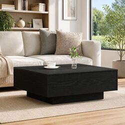 Concise Black Oak Coffee Table - 80x80x31cm Size