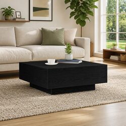 Compact Black Oak LED Coffee Table for Modern Living