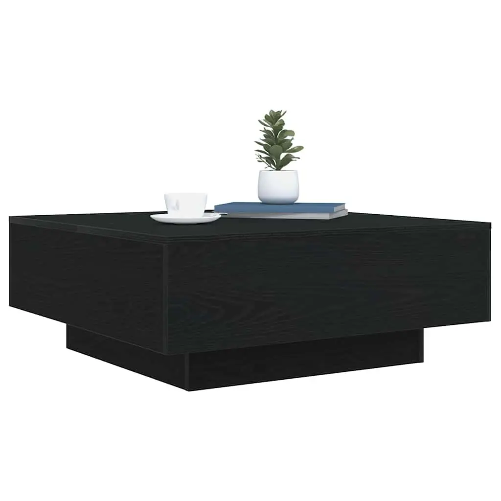 Coffee Table Black Oak 80x80x31cm LED Lights Modern Living Room Accent Lounge
