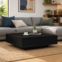 Black Engineered Wood Coffee Table with LED Lighting